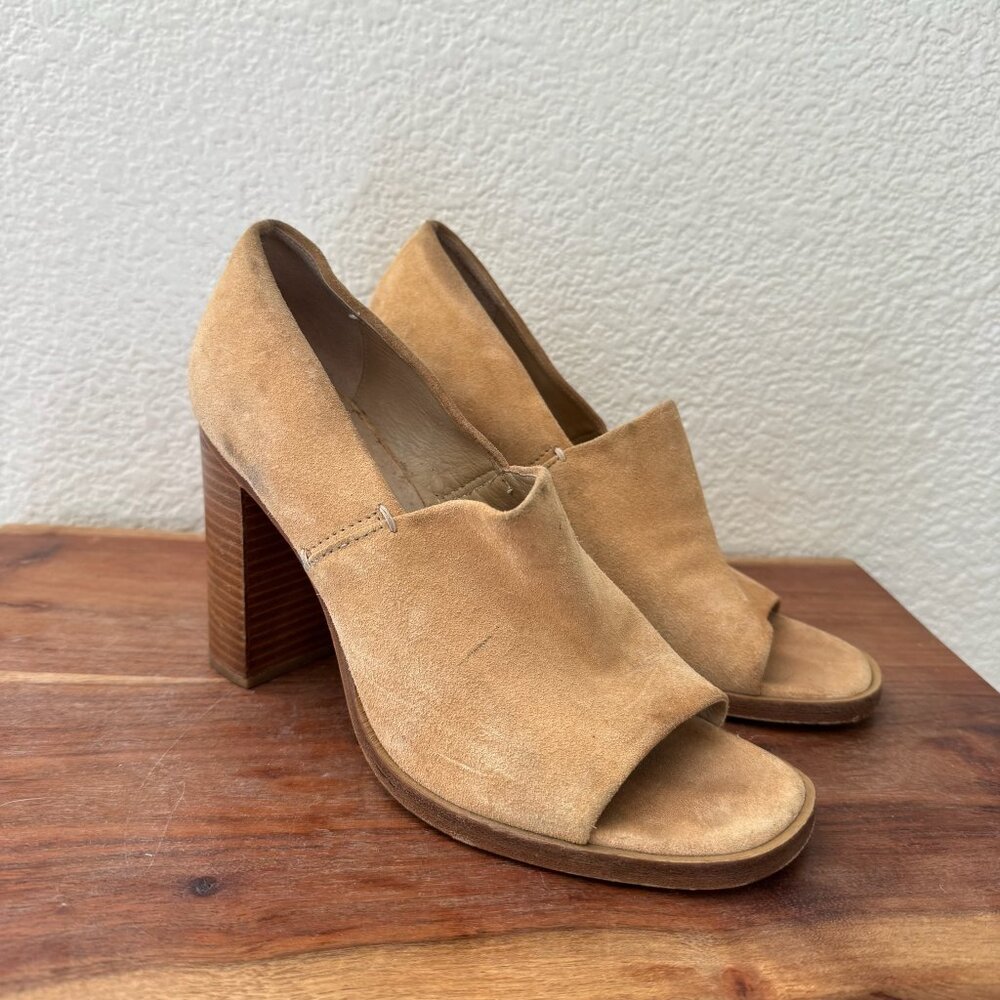 Rag &‎ Bone Myra Camel Open Leather Square Toe Heels Shoes Size 38